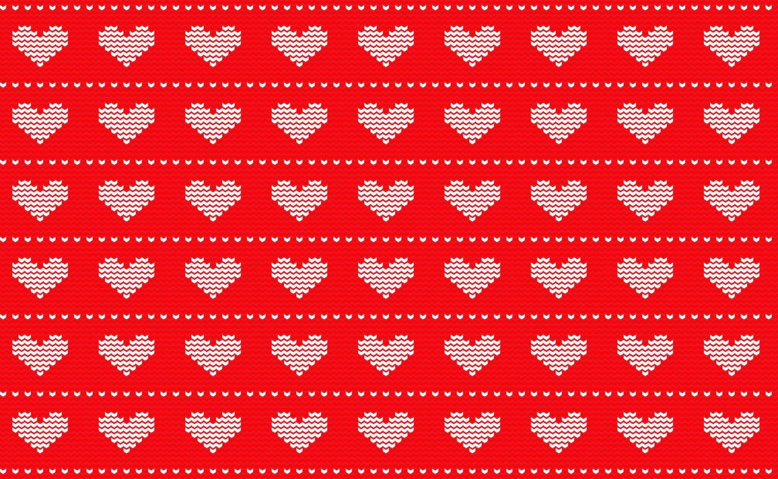 Heart Knit Pattern Vector, White and Red Embroidery Repeat Background, Love Valentine Day vector