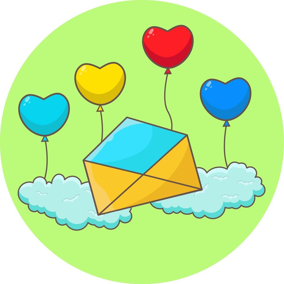 A cute envelope with balloons in isolated green vector