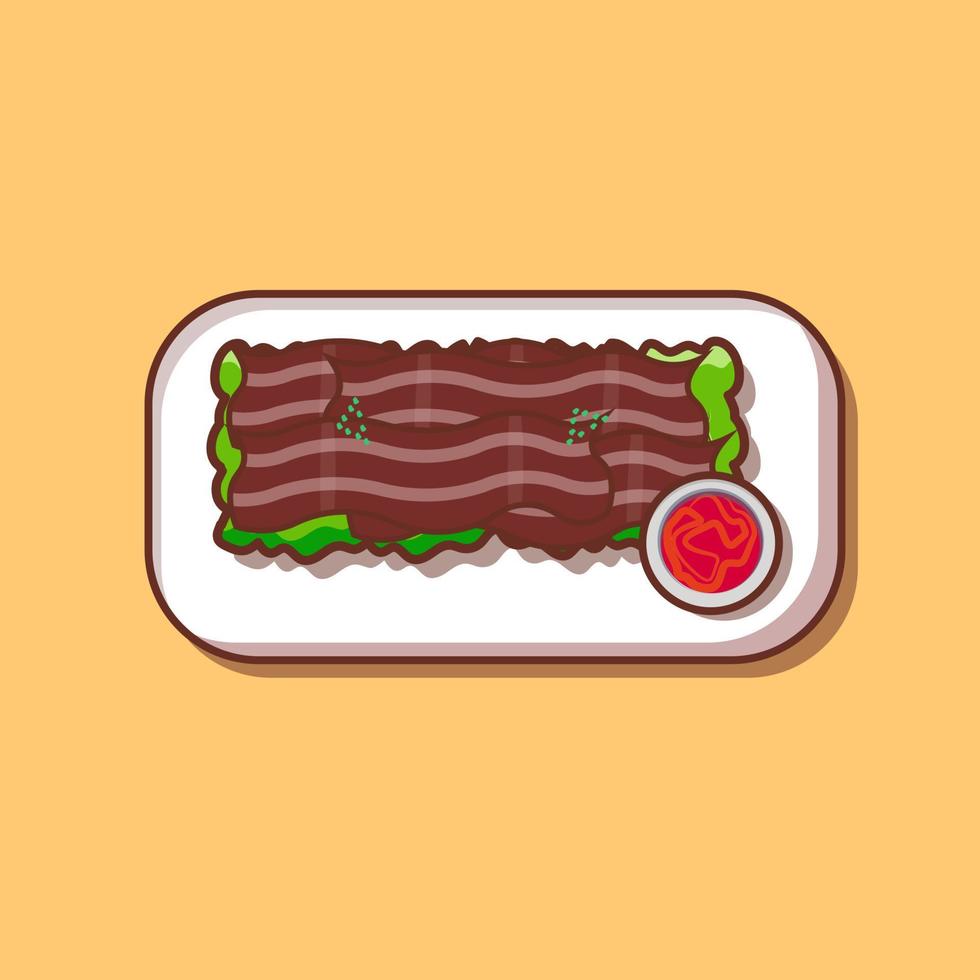 Bacon with tomato, slice of beef illustration and vector