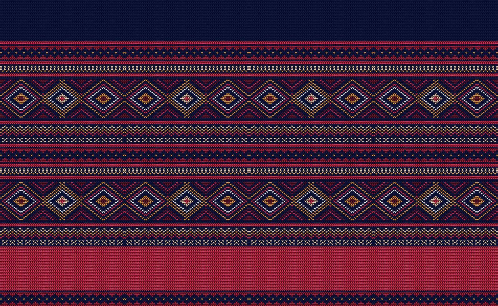 Knit Pattern Vector, Red Embroidery Design on Black Background, Seamless Ethnic for print vector