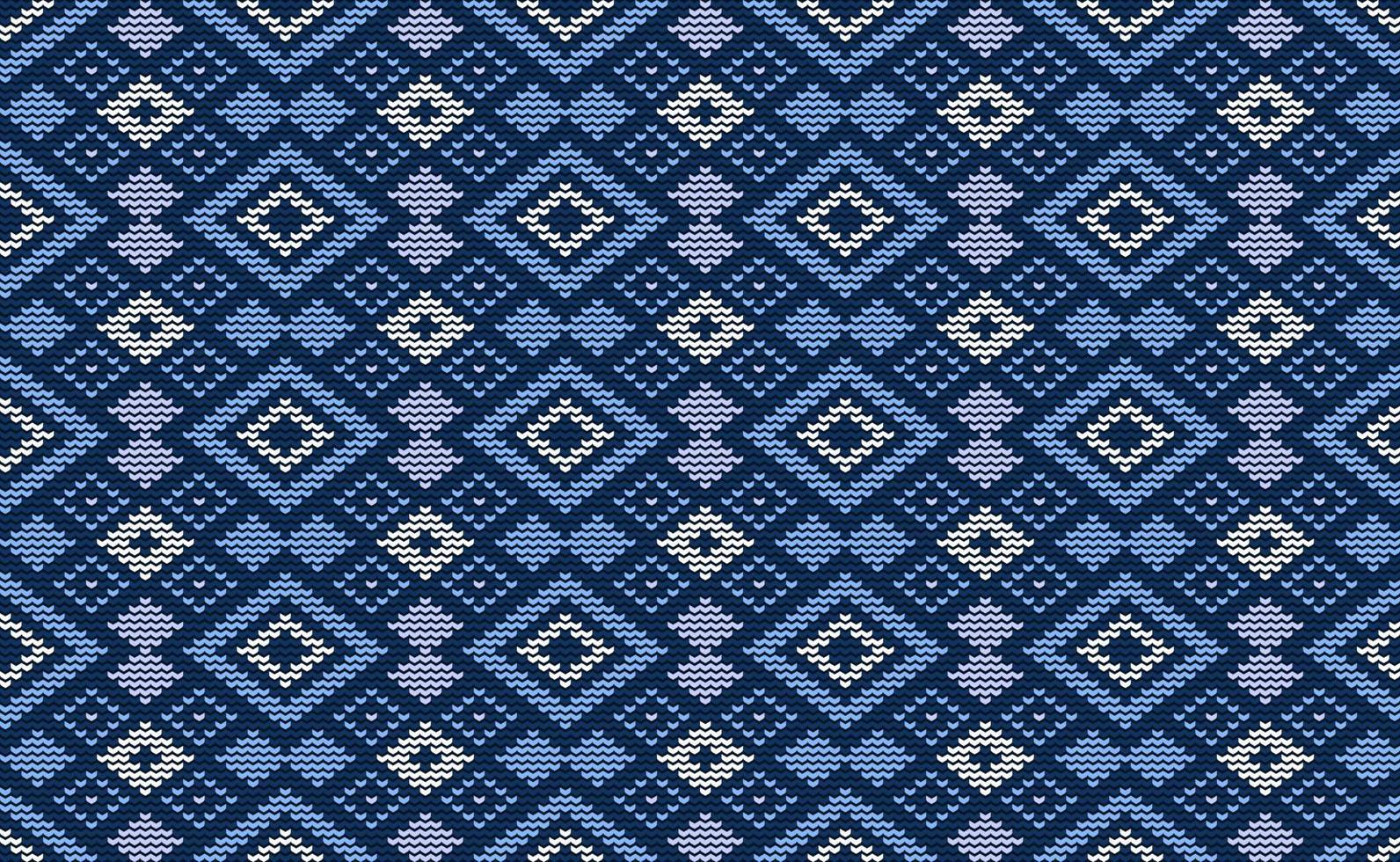 Blue and Purple Knitted Pattern Vector, Rhombus Embroidery Diagonal Background, Square Ikat Repeat retro vector