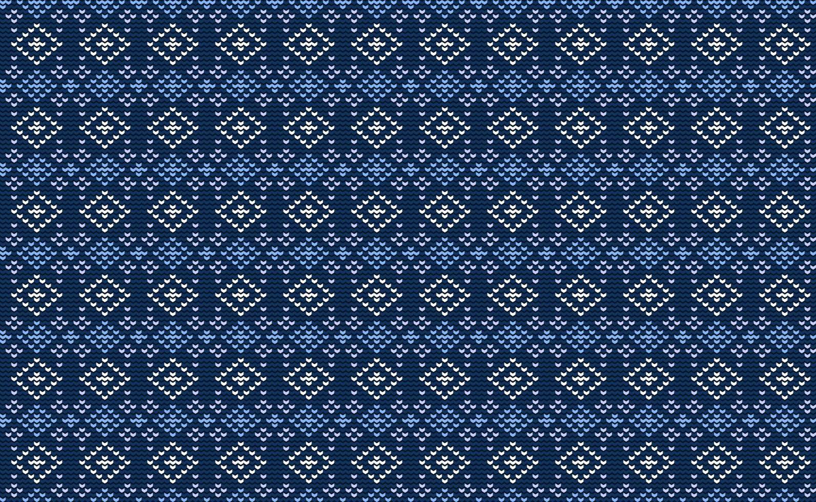 Blue and White Embroidery Pattern, Square Knitted Antique Background, Vector Ikat Classic retro