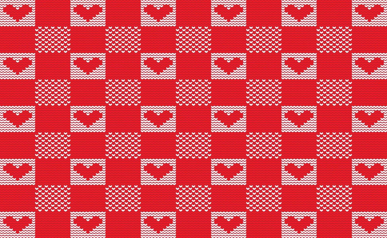 vector de patrón de punto de corazón rojo y blanco, fondo de bordado de amor, diseño de punto de cruz de cuadrados