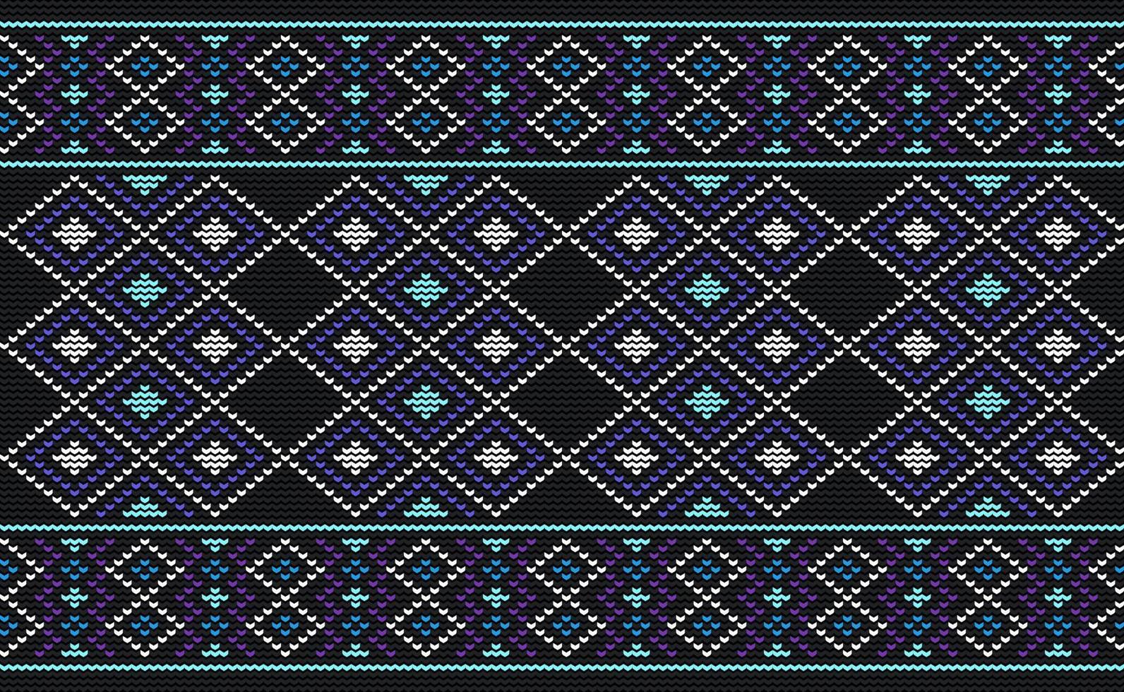 White and blue Embroidery Pattern, Knitted Continuous Background, Vector Fabric Repeat seamless