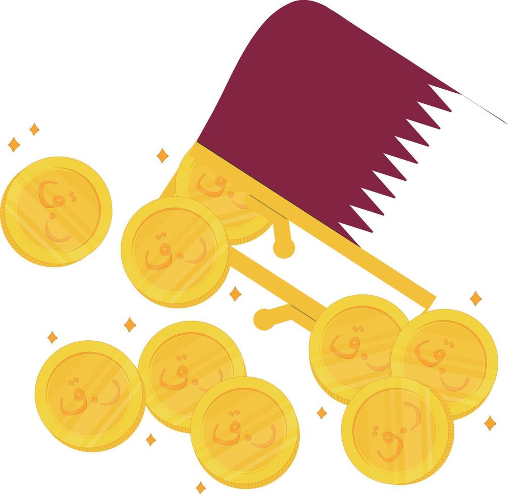 Qatar Flag hand drawn,Qatari riyal hand drawn vector