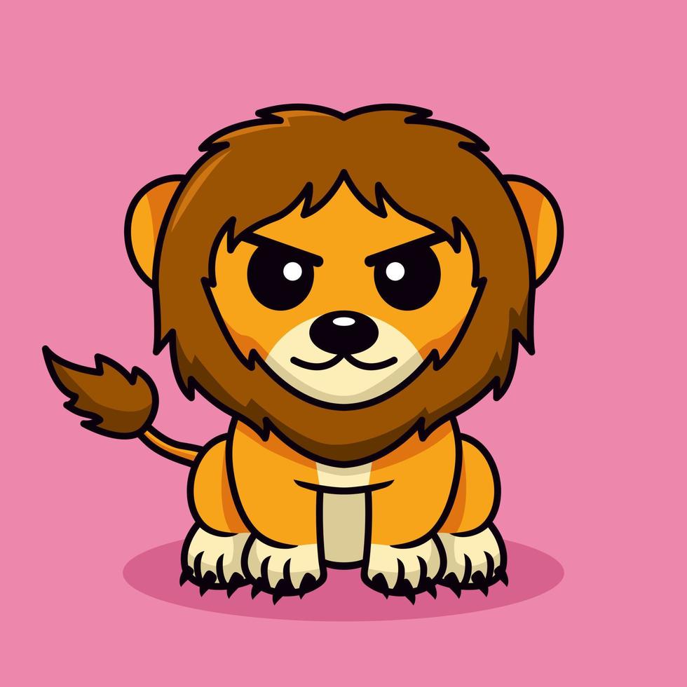 Vector illustration of cute lion and chibi animal