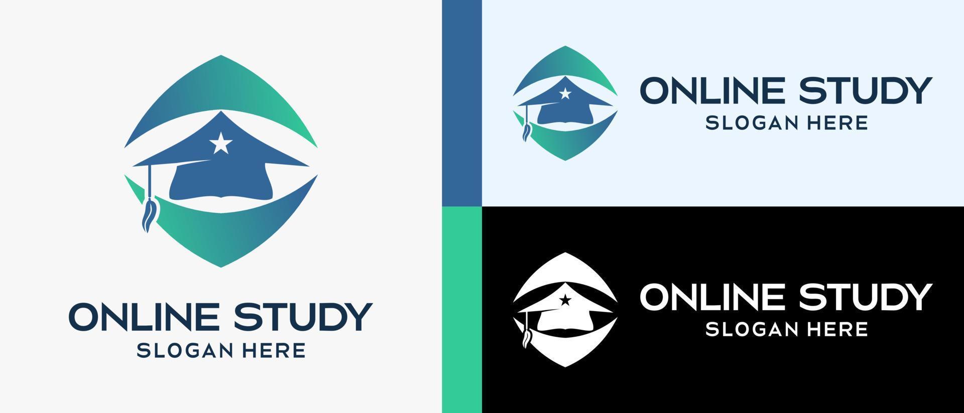 online study logo design template, graduation cap with silhouette in rhombus. simple and cool education logo illustration vector