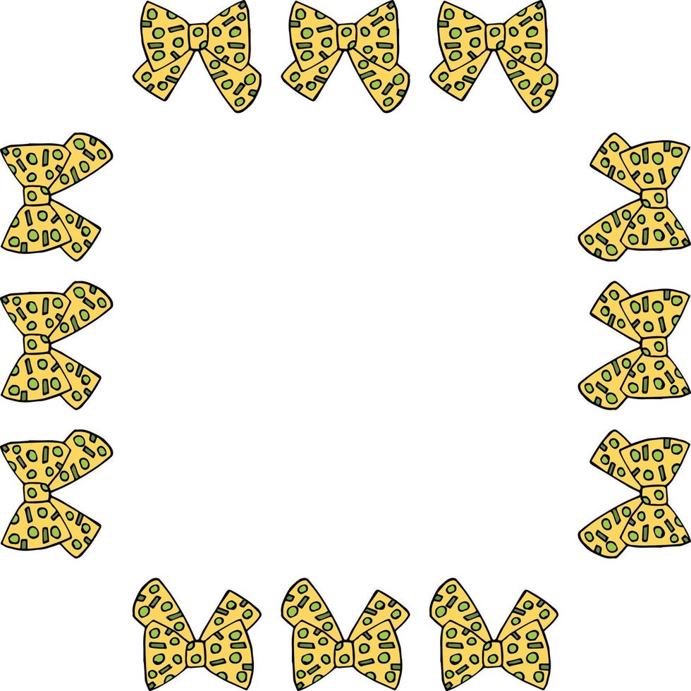 Square frame with cute yellow bow on white background. Vector image.