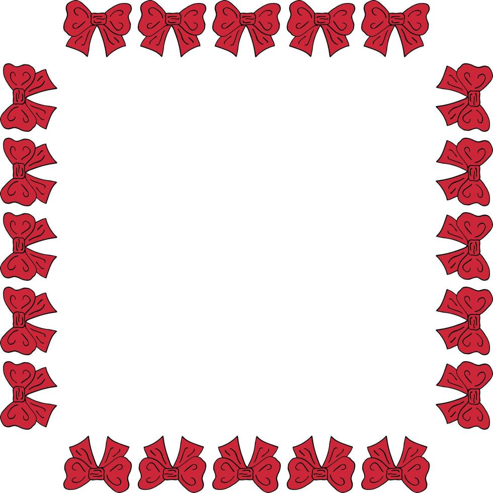 Square frame with cute red bow on white background. Vector image.