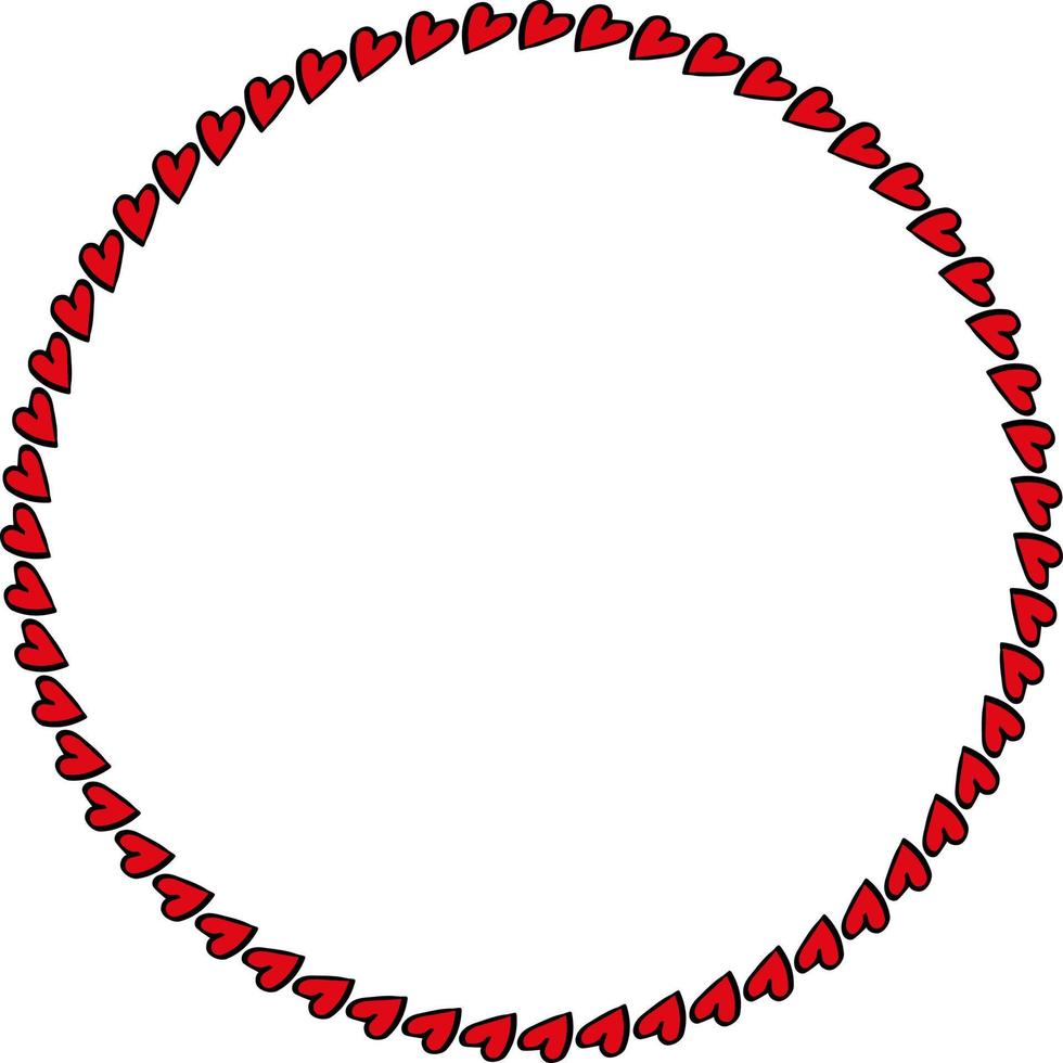 Round frame with festive red hearts on white background. Vector image.