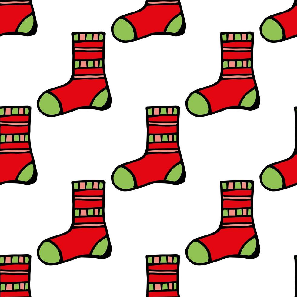 Seamless pattern with cute red socks on white background. Vector image.