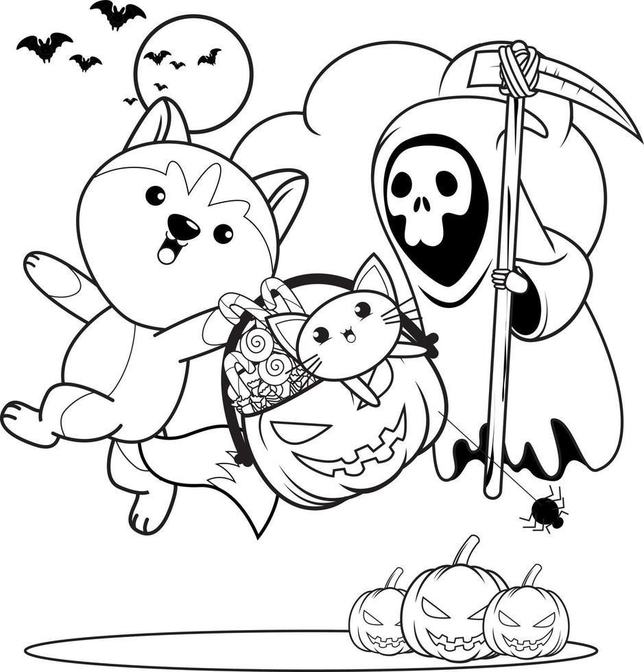 Halloween coloring book with cute husky vector