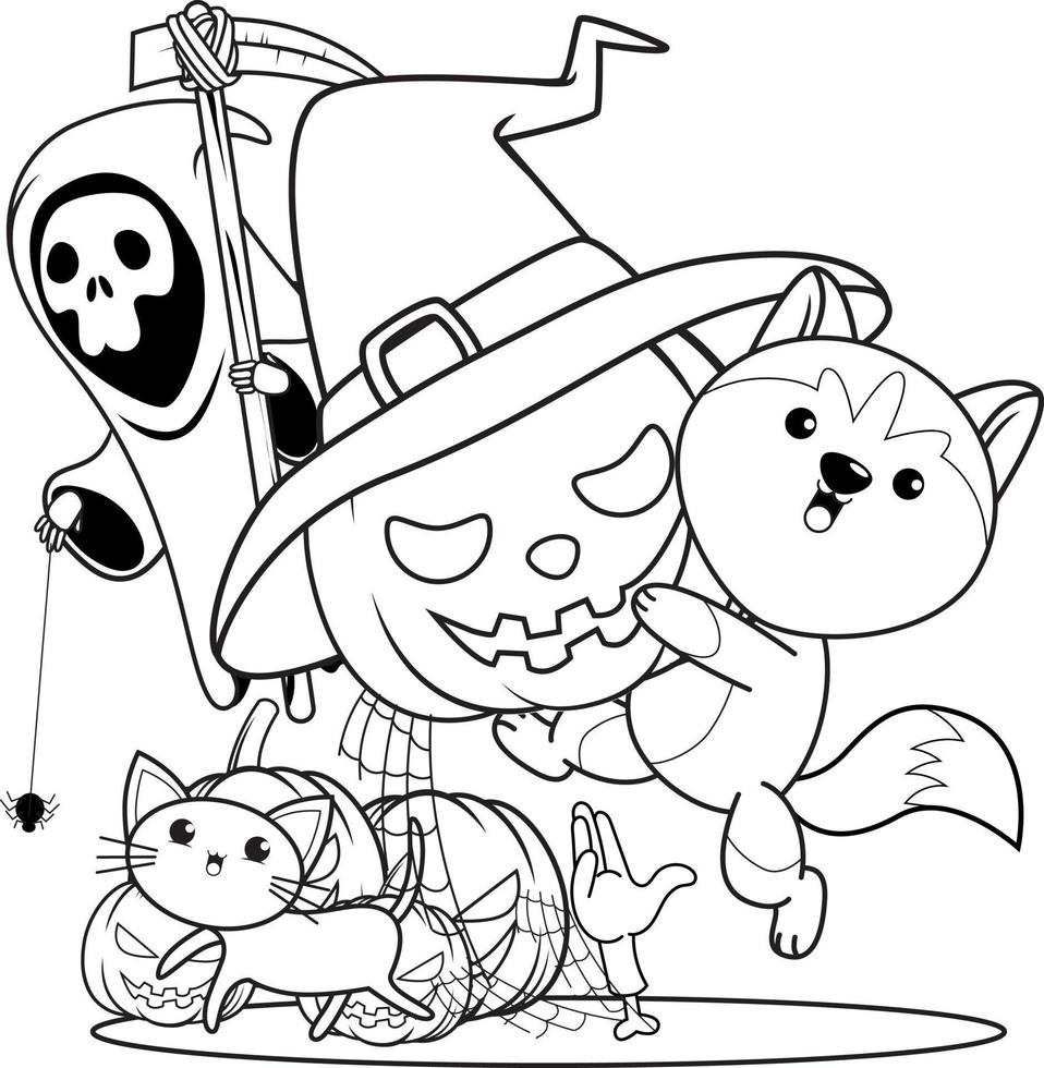 Halloween coloring book with cute husky vector