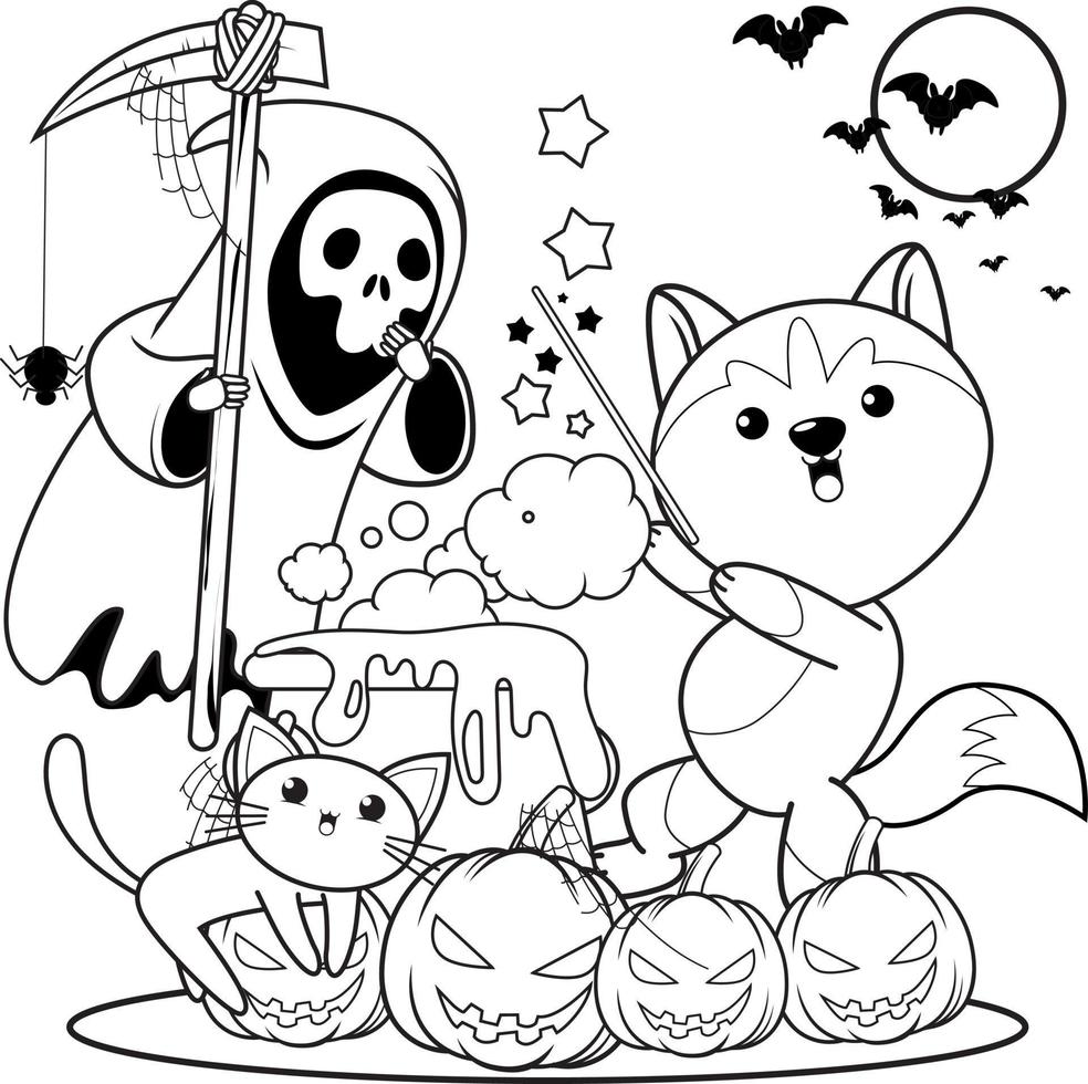 Halloween coloring book with cute husky vector