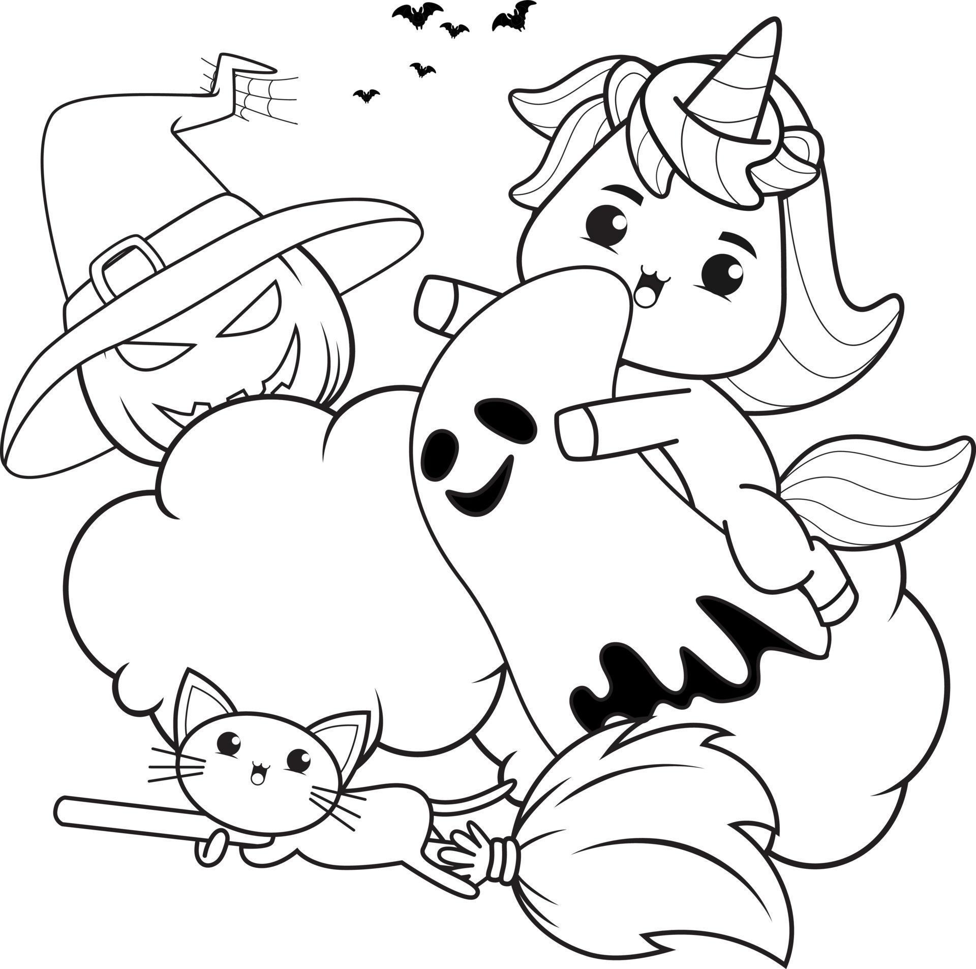 Halloween coloring book with cute unicorn 11633612 Vector Art at Vecteezy