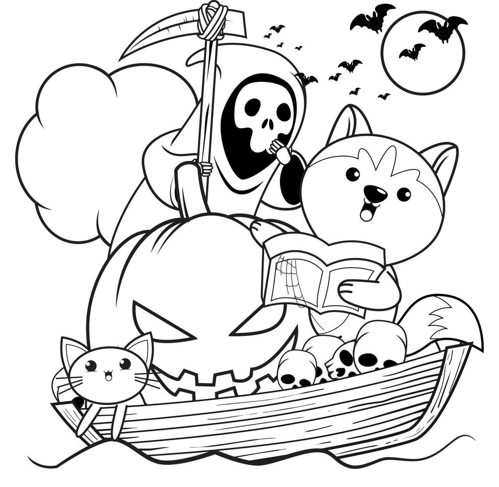 Halloween coloring book with cute husky vector