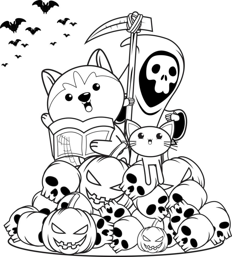 Halloween coloring book with cute husky vector