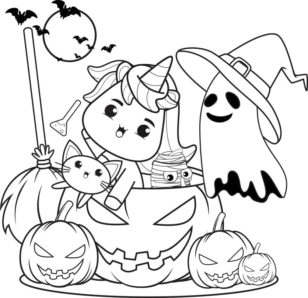 Halloween coloring book with cute unicorn 11633644 Vector Art at Vecteezy