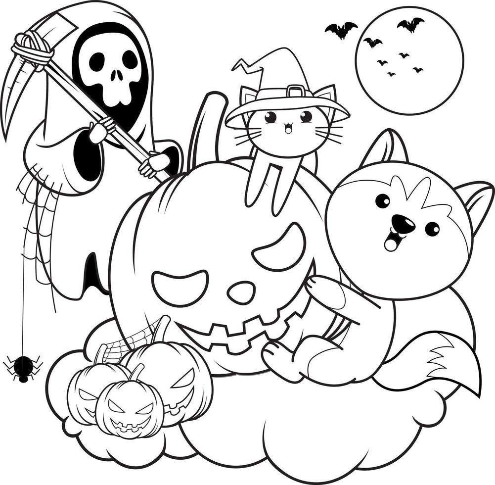 Halloween coloring book with cute husky vector