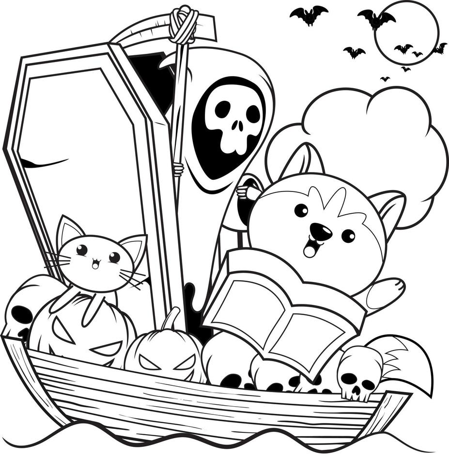 Halloween coloring book with cute husky vector