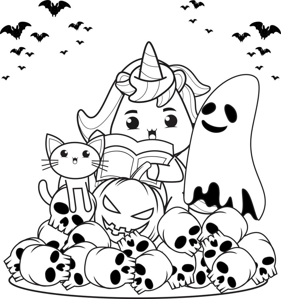 Halloween coloring book with cute unicorn vector