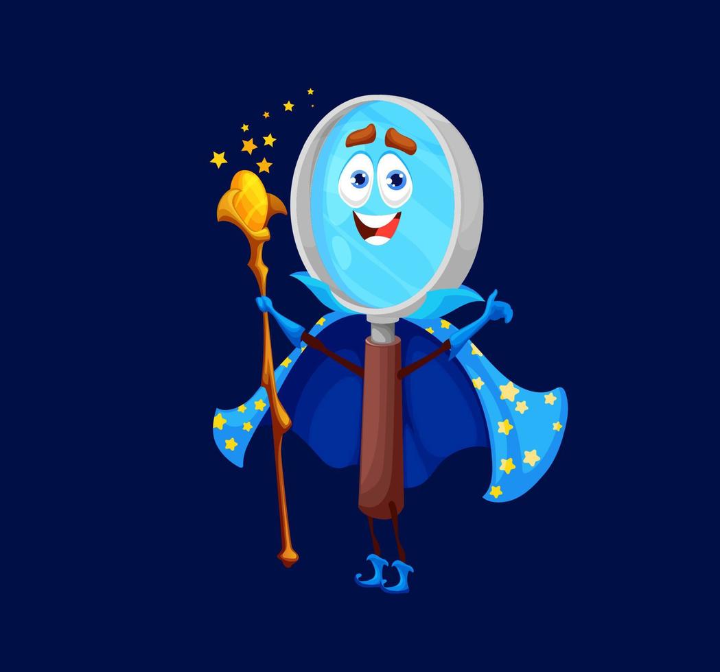 Cartoon school magnifying glass warlock, wizard vector