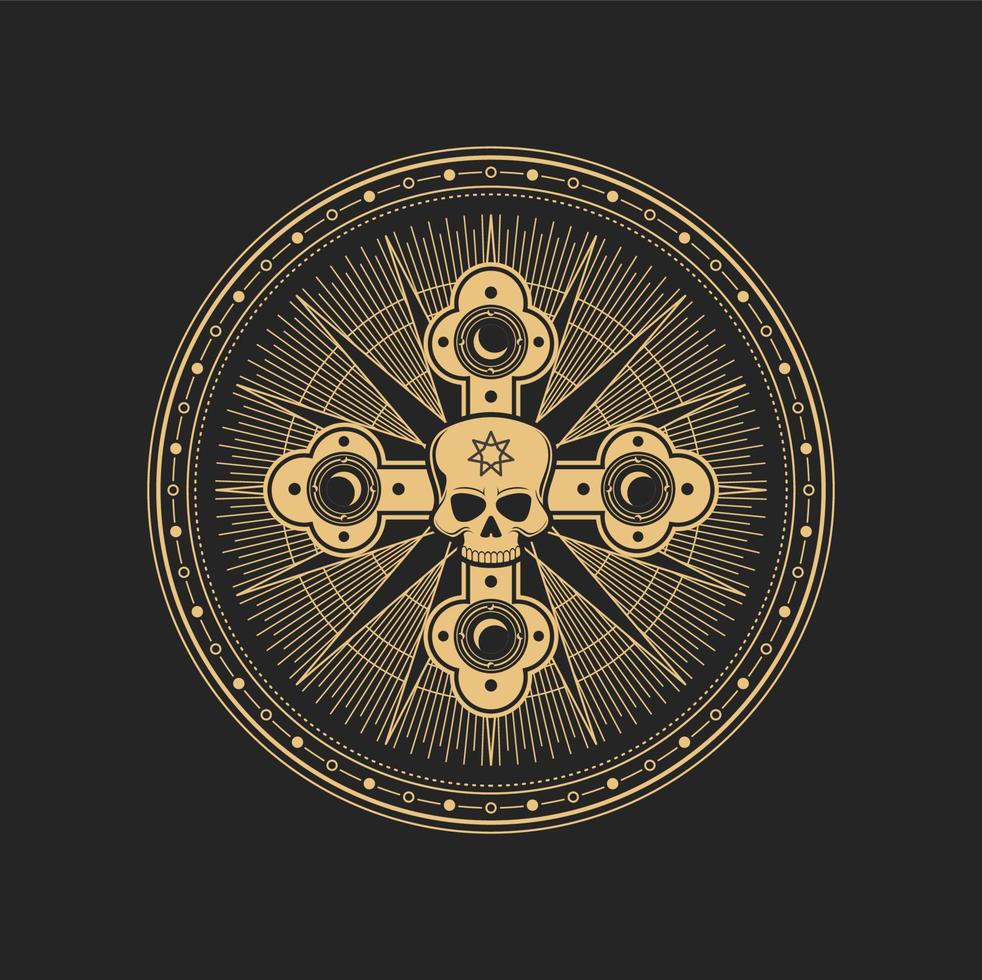 Esoteric occult vector symbol skull inside cross