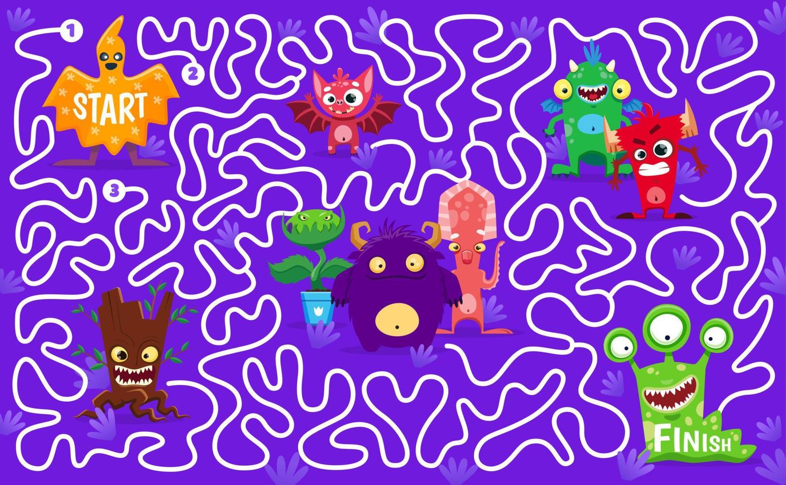 Labyrinth maze with creepy monsters personages vector