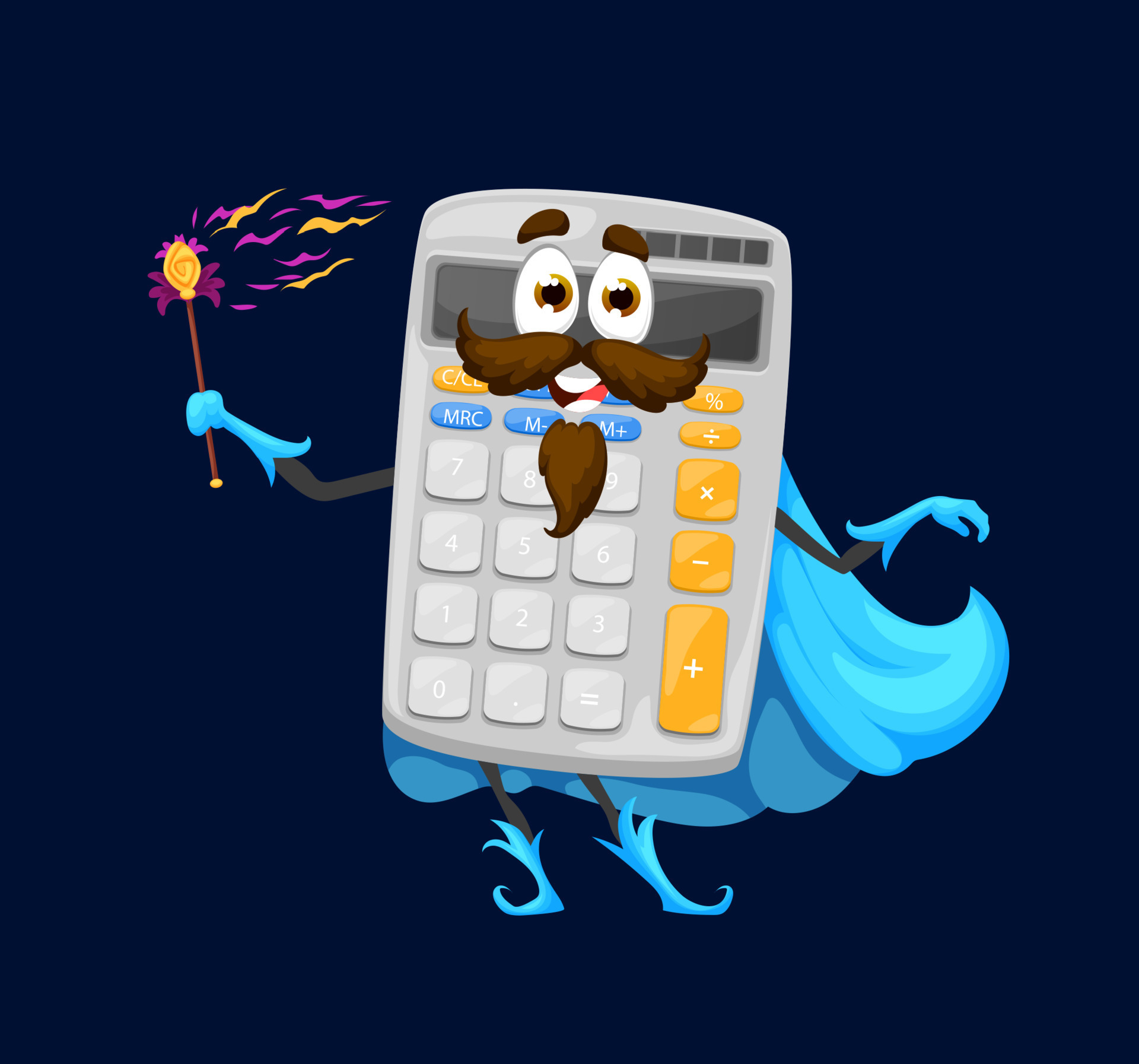 Cartoon school calculator wizard, mage character 11633684 Vector Art at