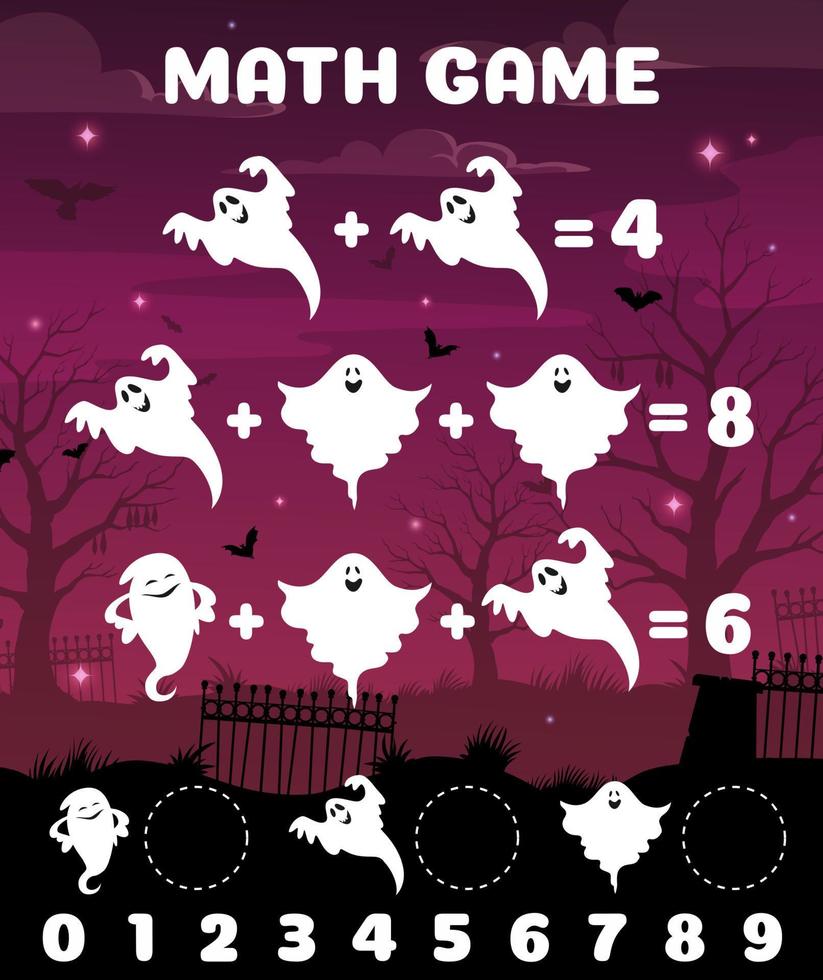 Funny Halloween ghost on math game worksheet vector