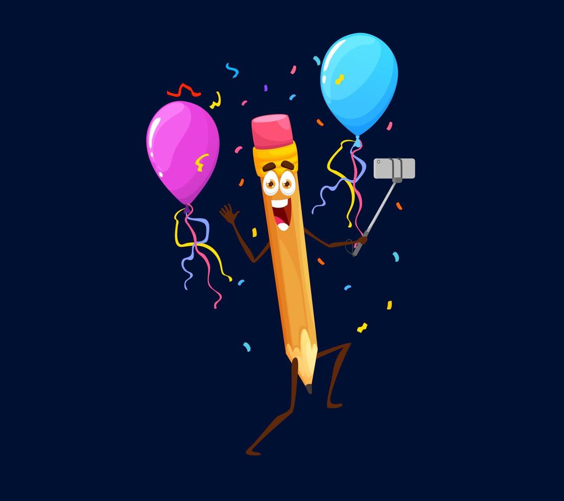 Holiday birthday celebration, cartoon pencil tool vector