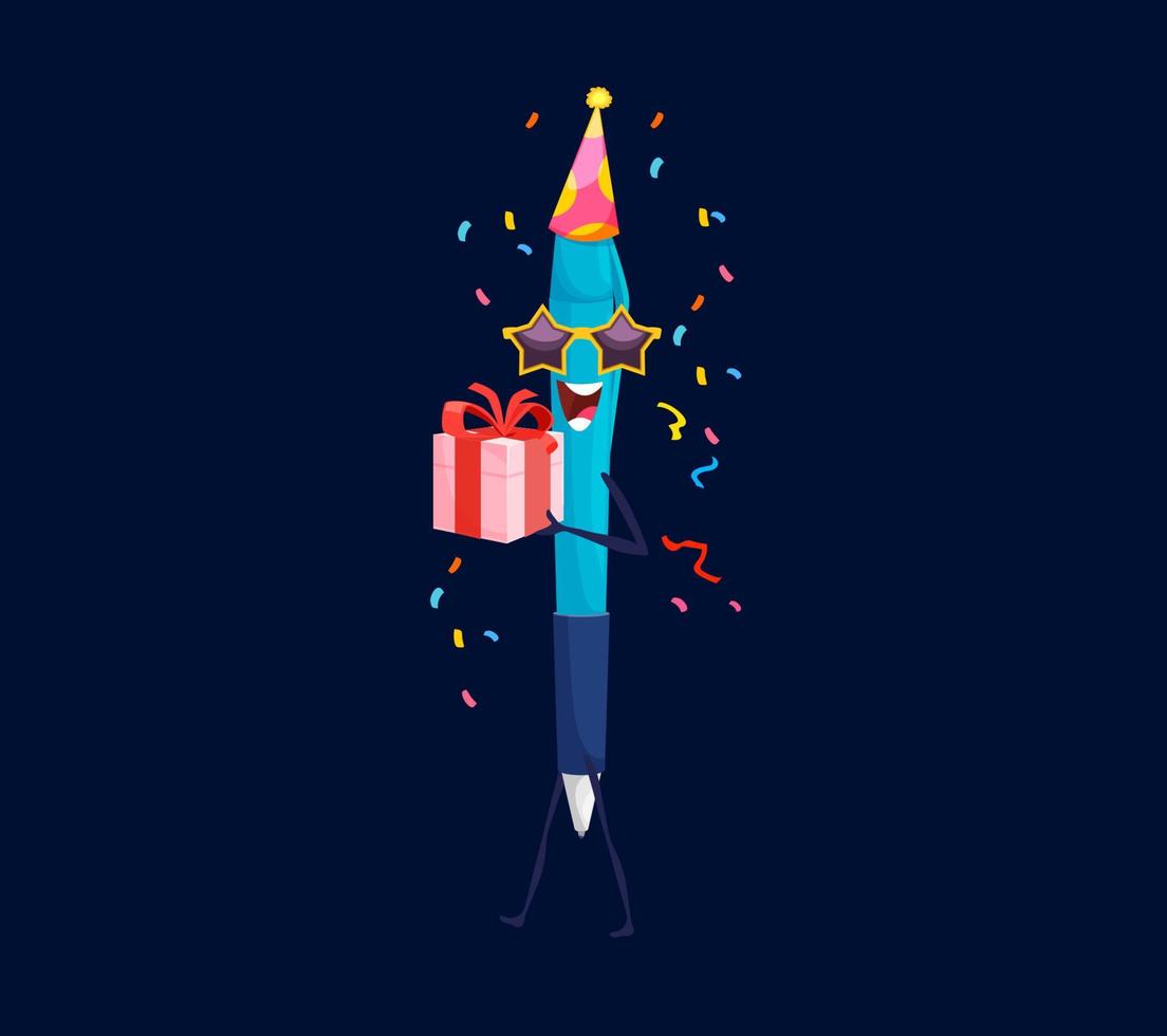 Holiday birthday celebration, funny pen character vector