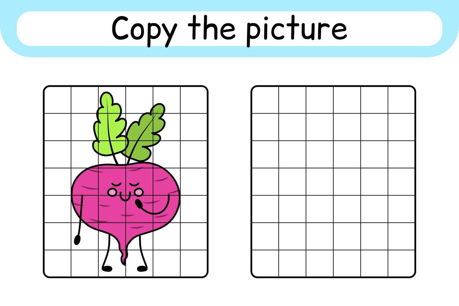 Copy the picture and color beetroot. Complete the picture. Finish the image. Coloring book. Educational drawing exercise game for children vector