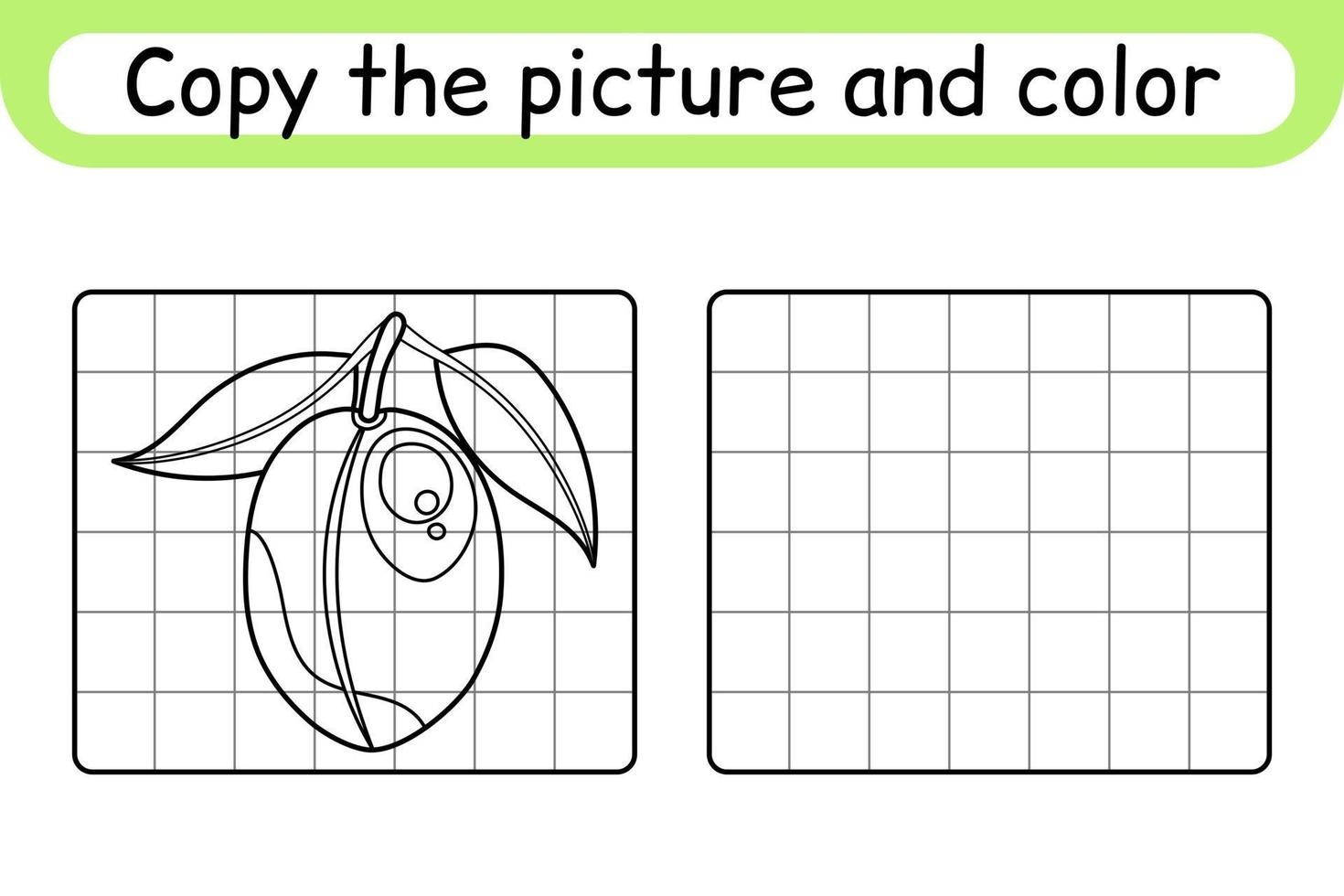 Copy the picture and color plum. Complete the picture. Finish the image. Coloring book. Educational drawing exercise game for children vector