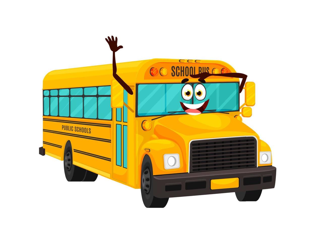 Cartoon cute school bus character, transportation vector