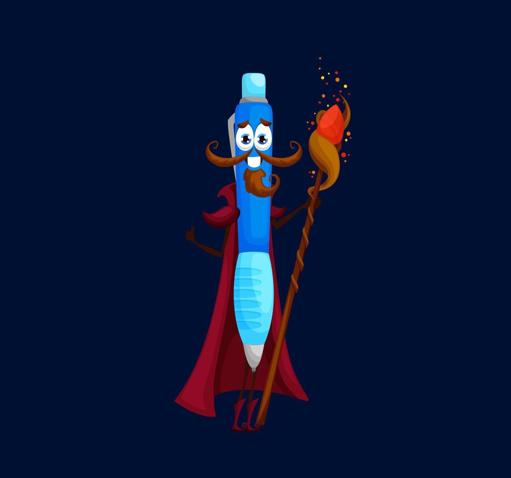 Cartoon school pen wizard or mage funny character vector