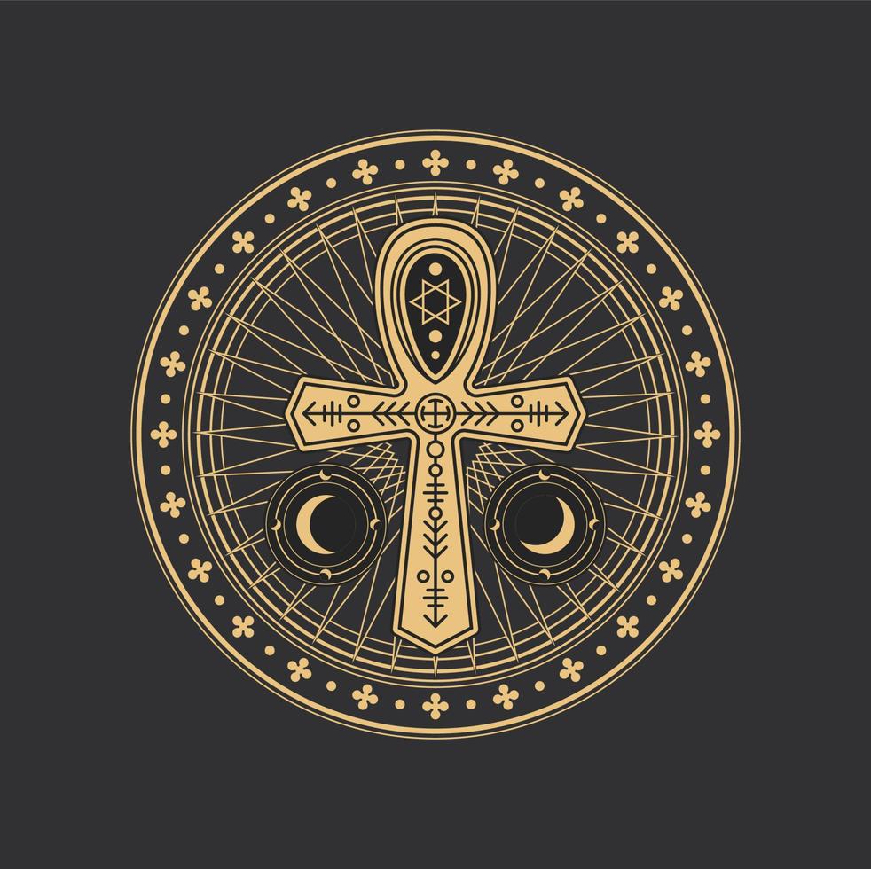 Pentagram occult circle symbol with Egypt ankh vector