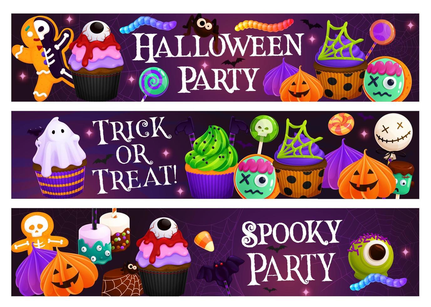 Halloween banner with spooky dessert and sweets vector