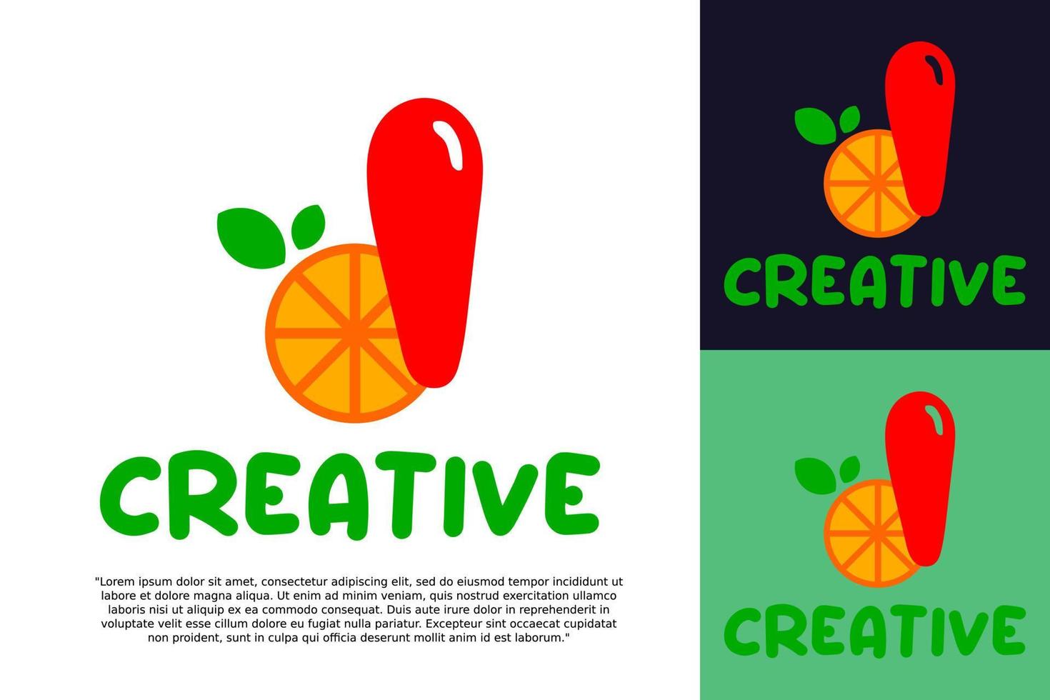 alphabet I logo and fresh citrus fruit in modern style. vector