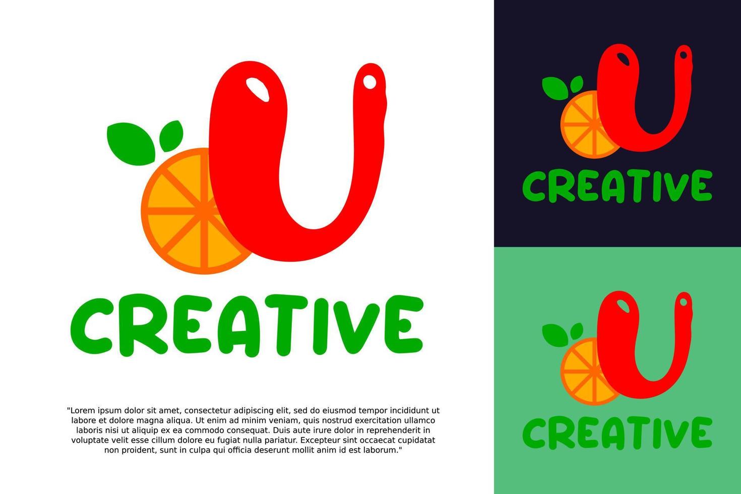 alphabet U logo and fresh citrus fruit in modern style. vector