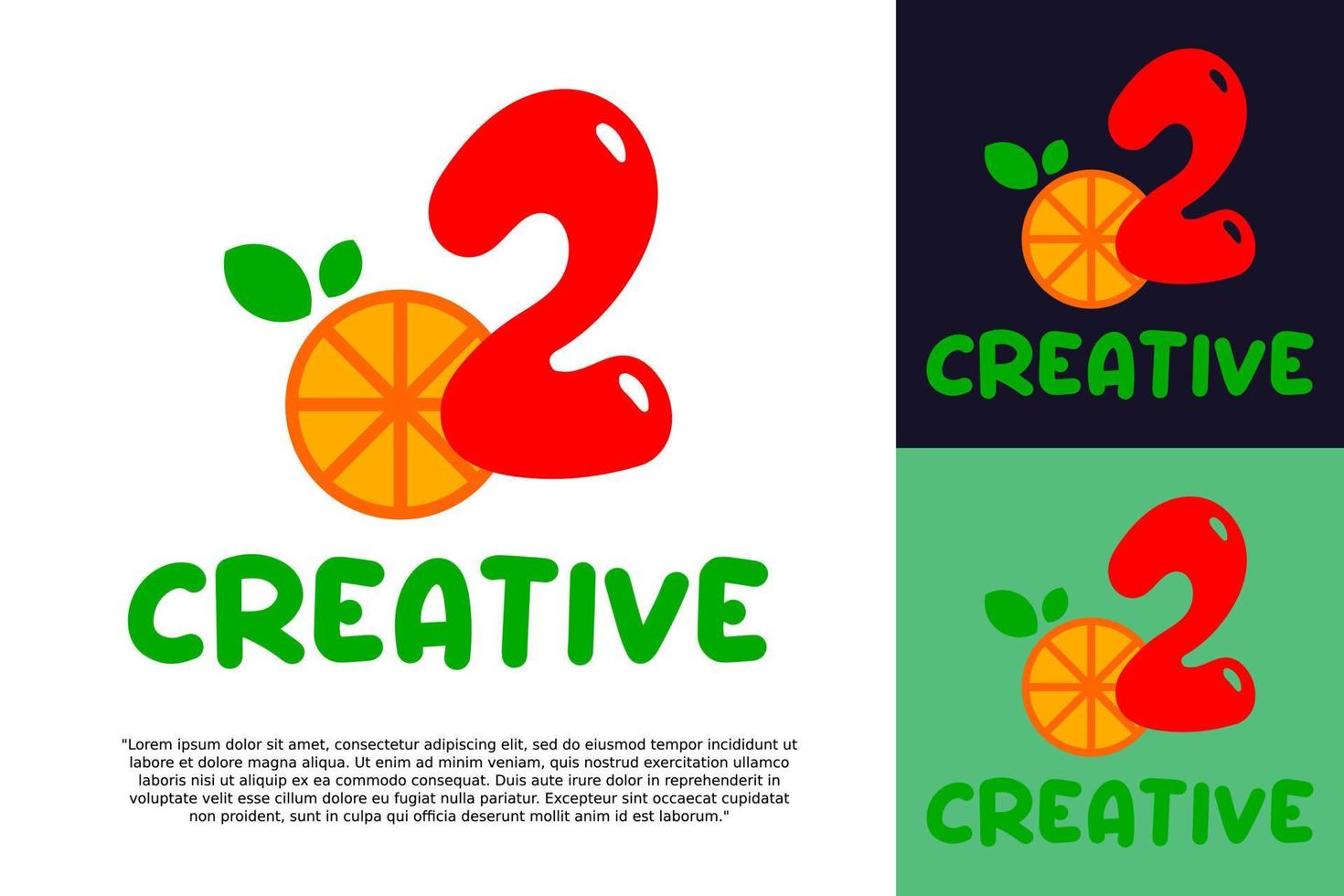 número inicial 2 con elemento de concepto vectorial del logotipo de frutas naranjas, logotipo número 2 con naranja orgánica vector