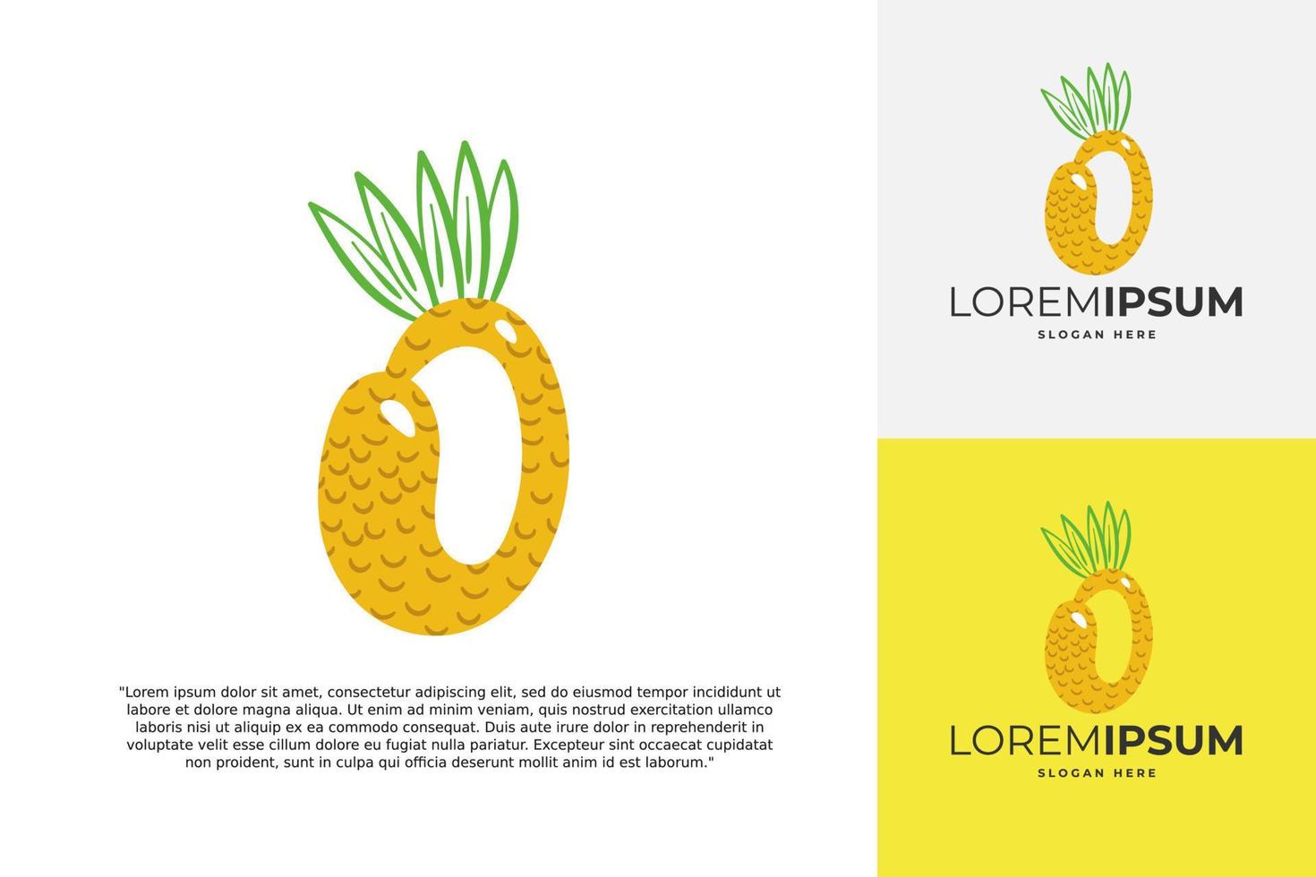 O letter logo made of pineapple. Fruit handmade calligraphy for agricultural identity, restaurant cards, kids t-shirt, summer prints, etc vector