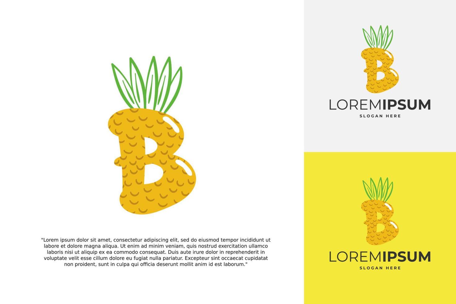 logotipo de letra b hecho de piña. caligrafía hecha a mano de frutas para identidad agrícola, tarjetas de restaurante, camisetas para niños, estampados de verano, etc. vector