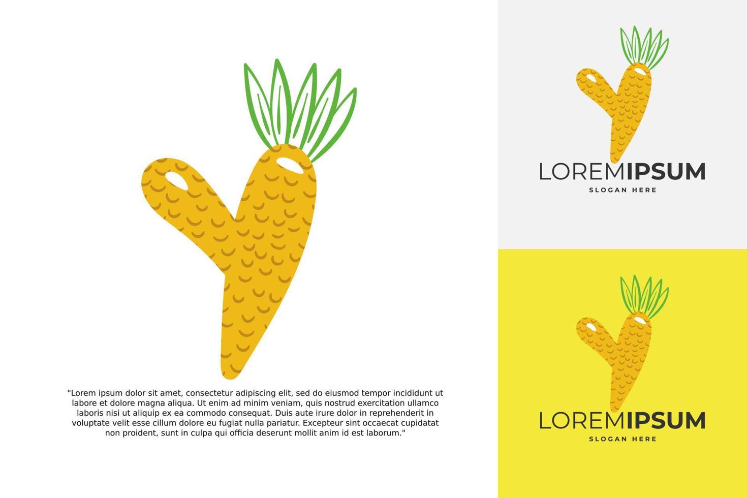 logotipo de letra y hecho de piña. caligrafía hecha a mano de frutas para identidad agrícola, tarjetas de restaurante, camisetas para niños, estampados de verano, etc. vector