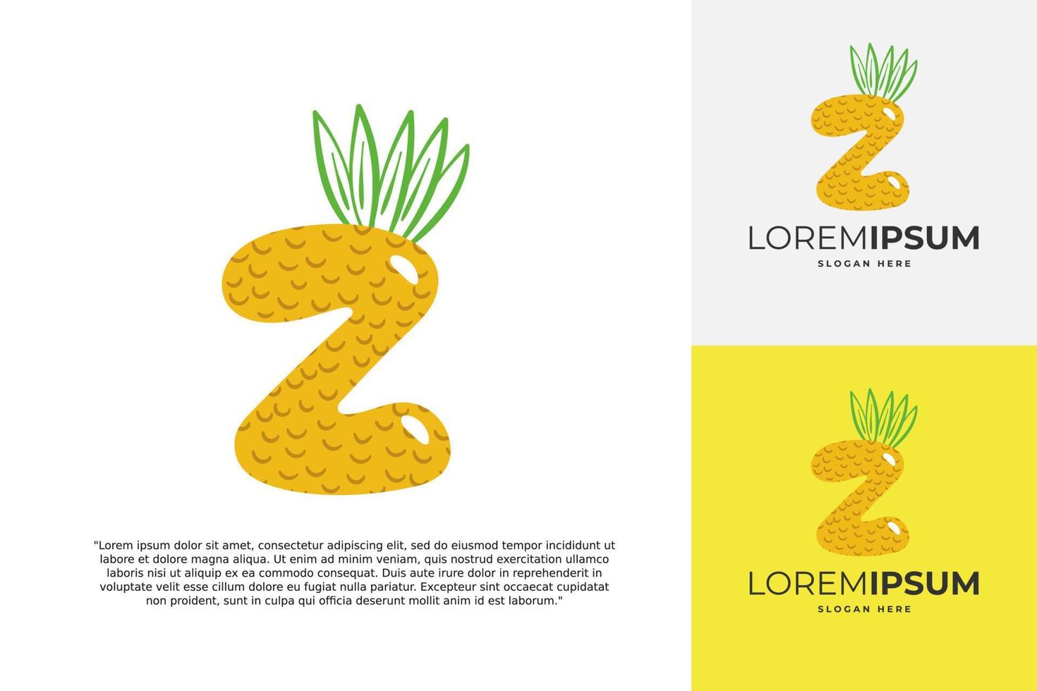 logotipo de letra z hecho de piña. caligrafía hecha a mano de frutas para identidad agrícola, tarjetas de restaurante, camisetas para niños, estampados de verano, etc. vector