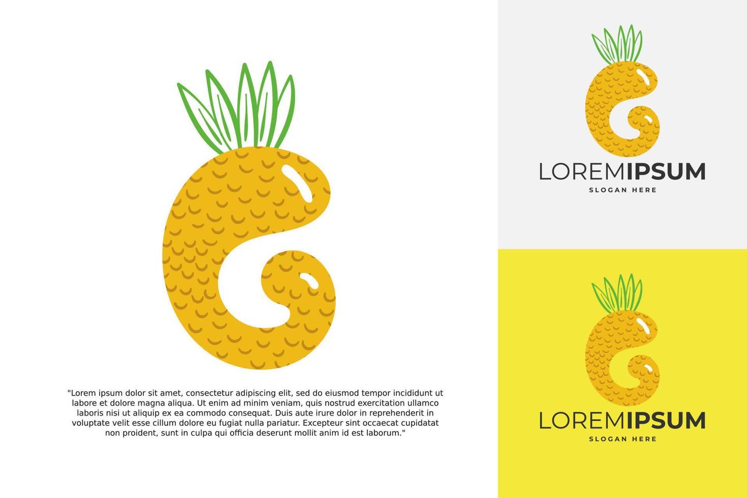 logotipo de letra g hecho de piña. caligrafía hecha a mano de frutas para identidad agrícola, tarjetas de restaurante, camisetas para niños, estampados de verano, etc. vector