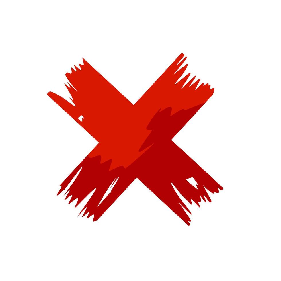 símbolo de cruz borrar y prohibir. contra y rechazo. ilustración de dibujos animados plana. trazo de pincel vector