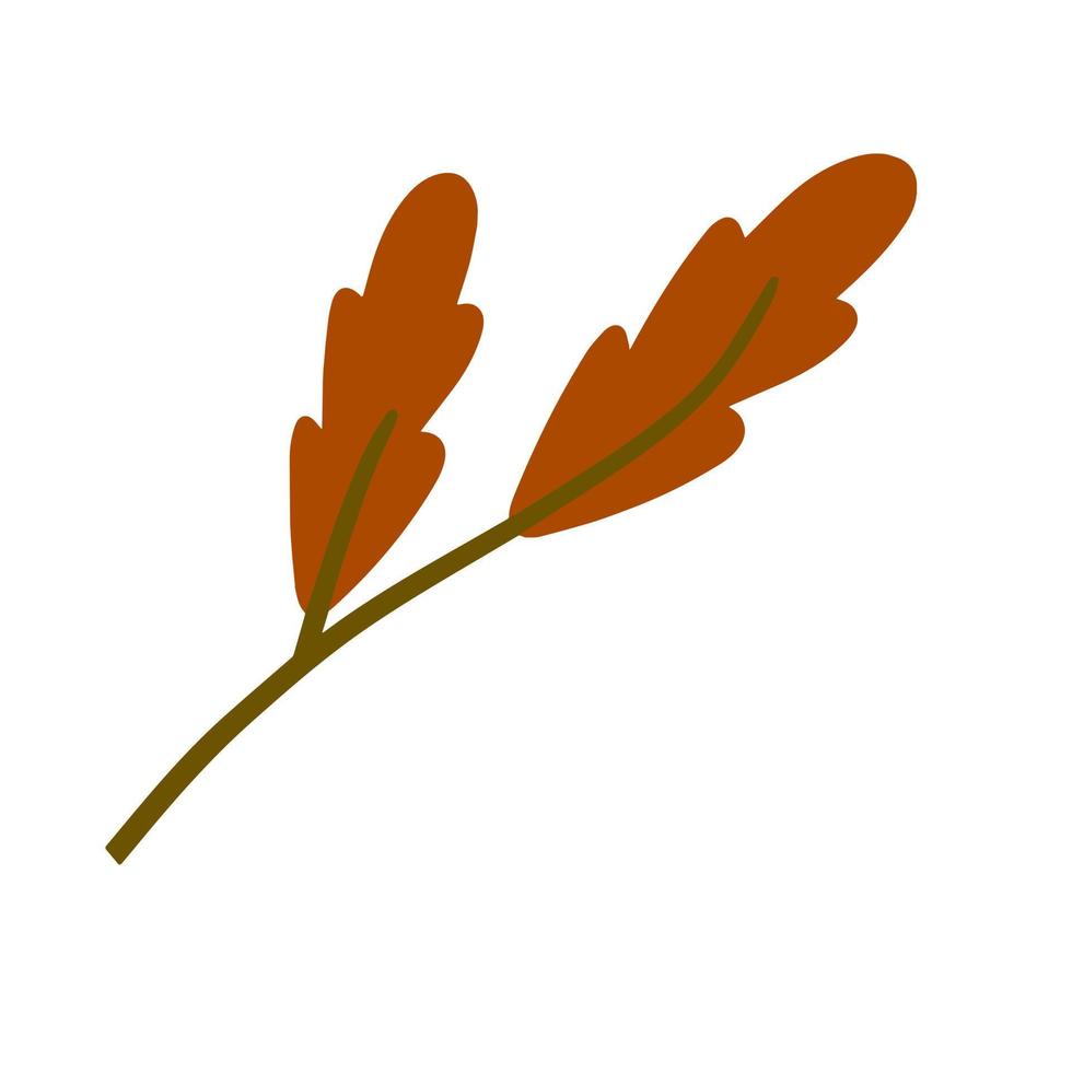 Branch with red leaves. Plant oak design. Element of wood and nature. Flat simple illustration vector