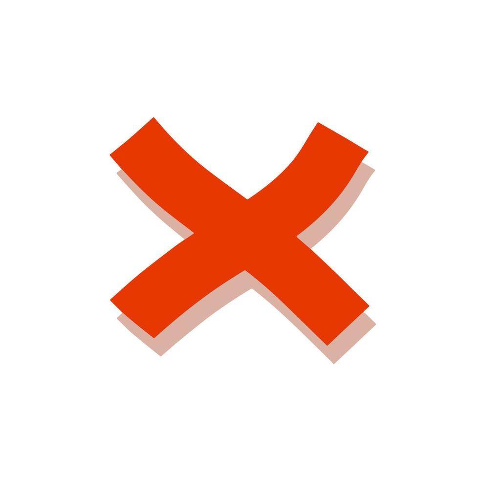 Cross symbol. Blot and ban icon. Against and refusal. Flat cartoon illustration vector