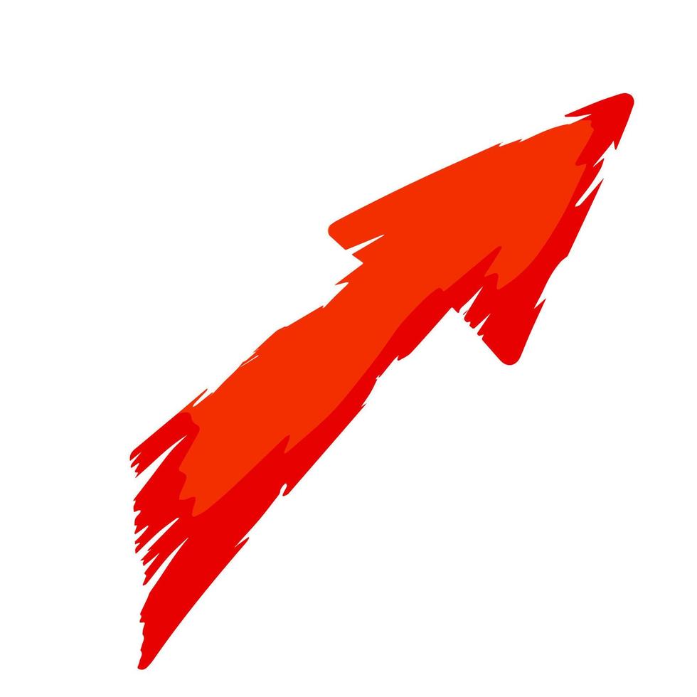 Red arrow with ragged edges. Direction indicator in grunge style. vector